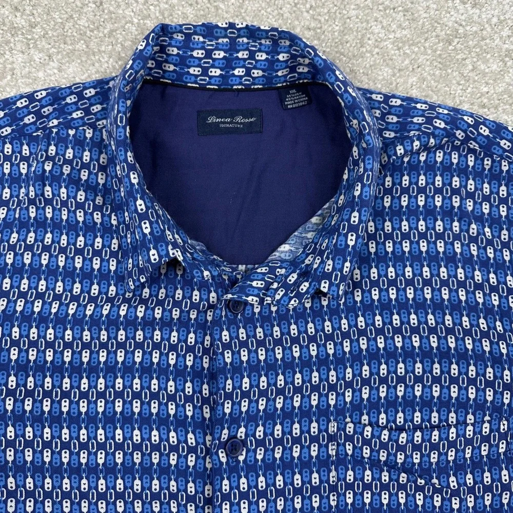 Linea Rosso Signature Mens XXL Silk Blend Blue Geometric Chain Link Button Shirt